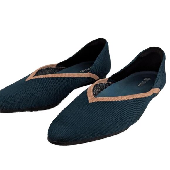 Vivaia Pointed-Toe V-Cut Flats in Deep Peacock - Euro Size 41 - Picture 6 of 11